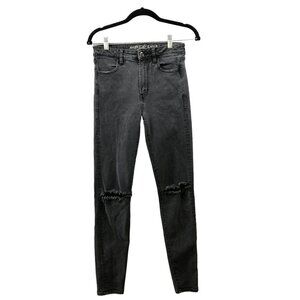 American Eagle Super Hi-Rise Jegging Womens Size 4 Black Super Stretch Ripped